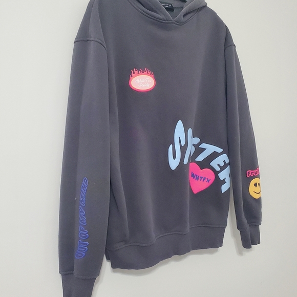 White Fox Boutique Graphic Oversized Hoodie Charcoal Women Medium - Picture 6 of 11